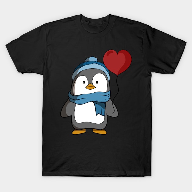 Cute Penguin Christmas Holiday Shirt with heart balloon for animal lovers T-Shirt by TheBeardComic